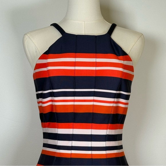 Vince Camuto Striped Scuba Halterneck Pleated Fit And Flare Dress Women’s Size 2 - Picture 6 of 15